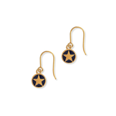Gold Vermeil Hook Earrings: Indigo Enamel Mini Star Medallion