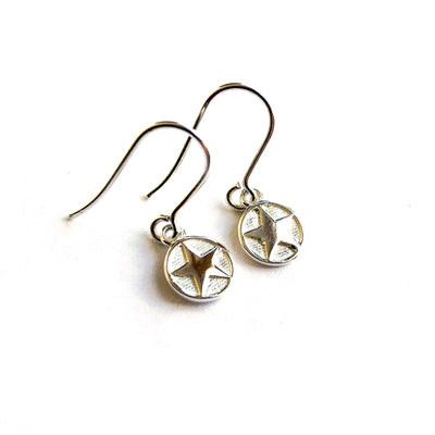 Silver Hook Earrings: Mini Star Medallion