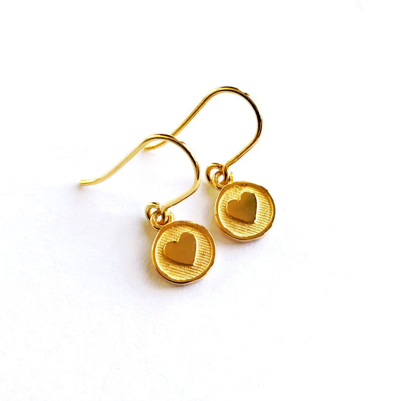 Gold Vermeil Hook Earrings: Mini Heart Medallion