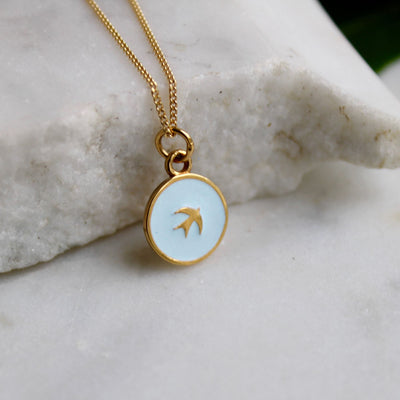 Enamel Gold Vermeil Pendant with Inset Swallow