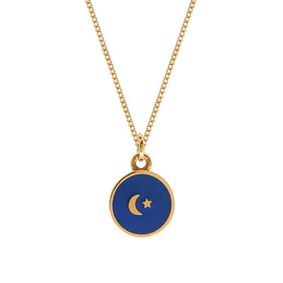 Enamel Gold Vermeil Pendant with Inset Moon and Star