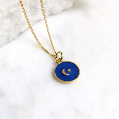 Enamel Gold Vermeil Pendant with Inset Moon and Star