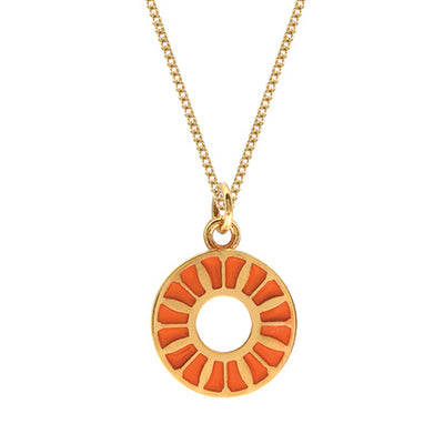 Enamel Gold Vermeil Flower Ring Necklace: Orange