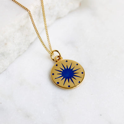Enamel Gold Vermeil North Star Necklace: Midnight Blue