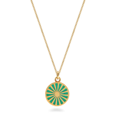 Enamel Gold Vermeil Spinning Wheel Necklace: Green