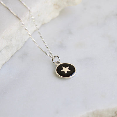 Enamel Silver Pendant with Inset Star - Black