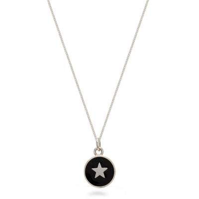 Enamel Silver Pendant with Inset Star - Black