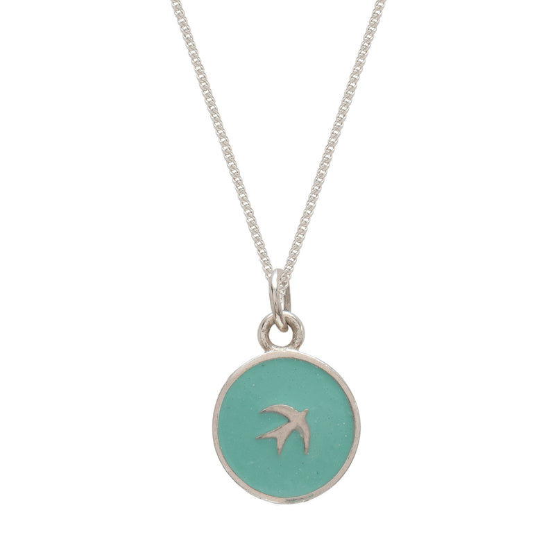 Enamel Silver Pendant with Inset Swallow