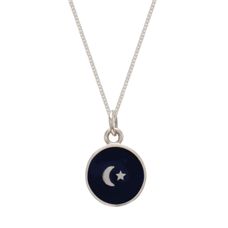 Enamel Silver Pendant with Inset Moon and Star