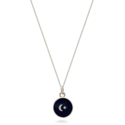 Enamel Silver Pendant with Inset Moon and Star