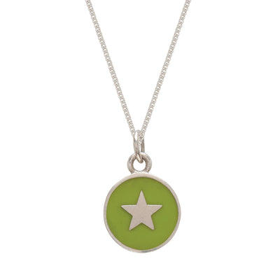 Enamel Silver Pendant with Inset Star - Lime Green