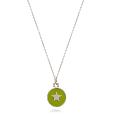 Enamel Silver Pendant with Inset Star - Lime Green