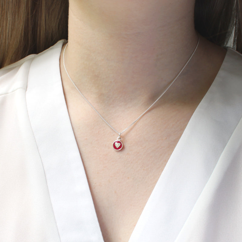Mini Enamel Heart Pendant Silver: Cherry Red