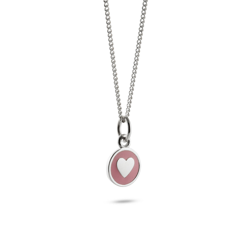 Mini Enamel Heart Pendant Silver: Powder Pink