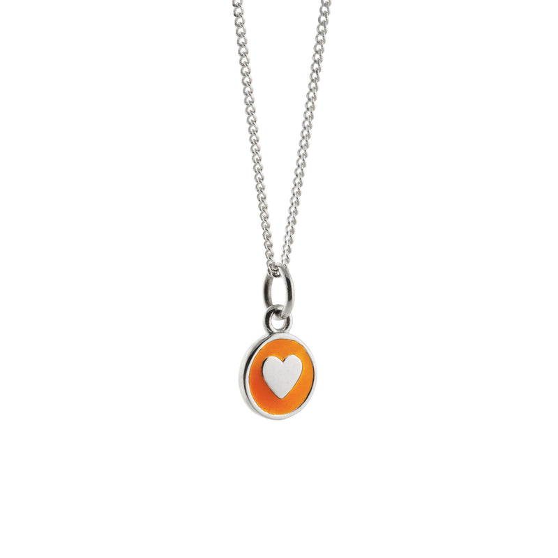 Mini Enamel Heart Pendant Silver: Orange
