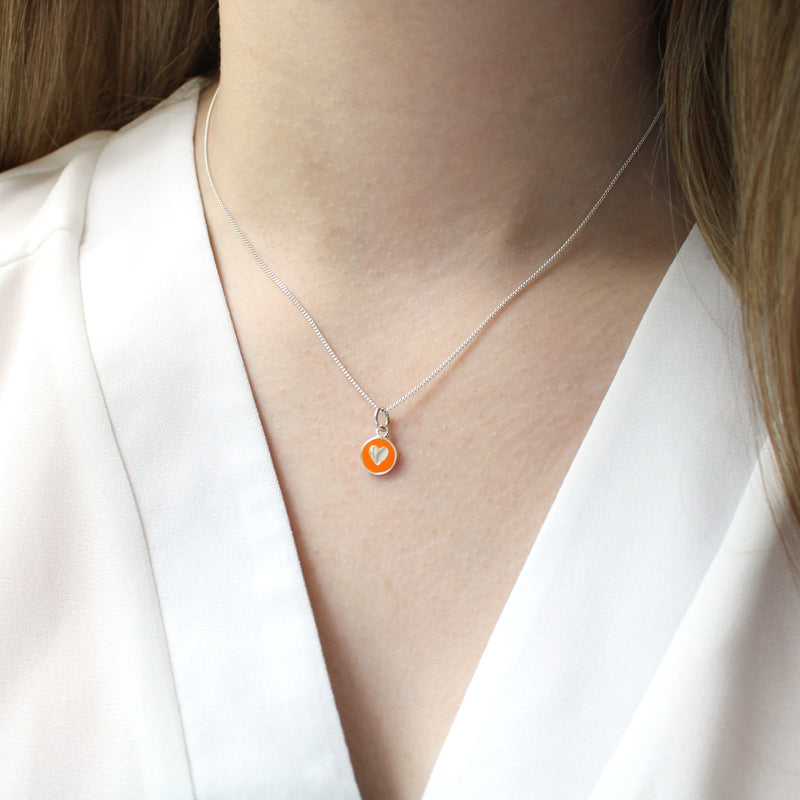 Mini Enamel Heart Pendant Silver: Orange