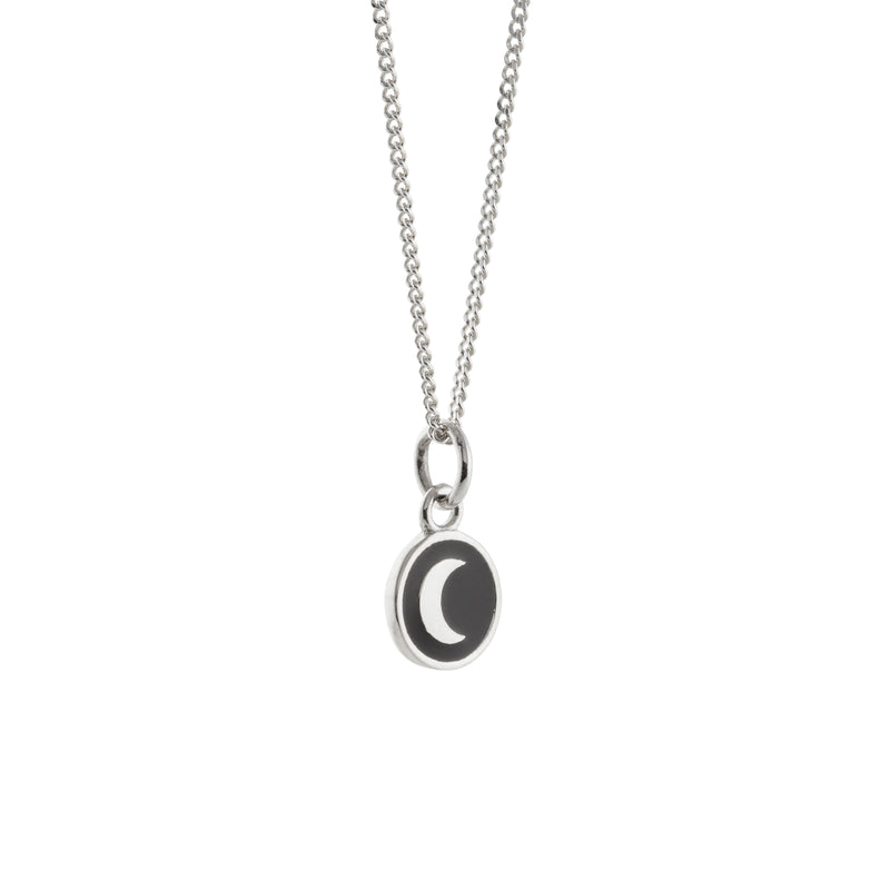 Mini Enamel Moon Pendant Silver: Black