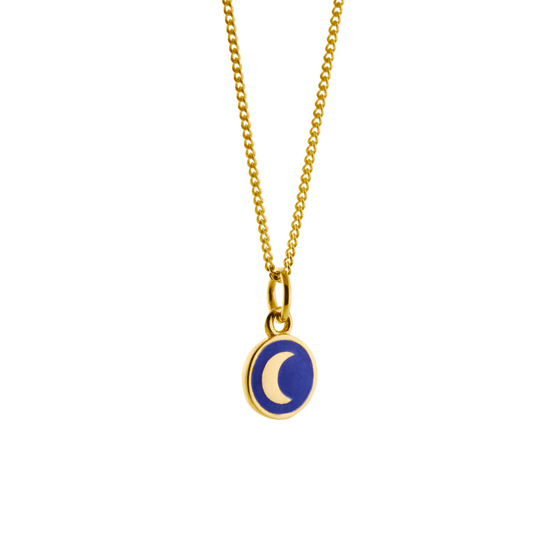 Mini Enamel Moon Pendant Gold Vermeil: Indigo Blue