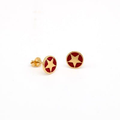 Enamel Star Stud Earrings Gold Vermeil - Cherry Red