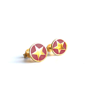 Enamel Star Stud Earrings Gold Vermeil - Cherry Red