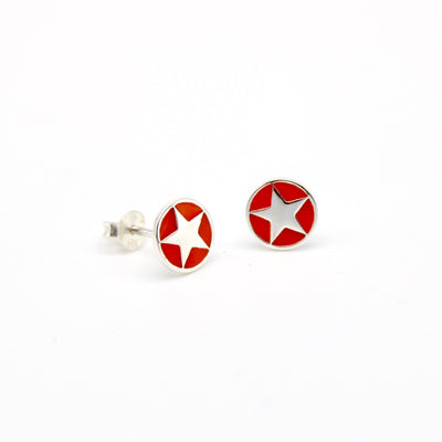Enamel Star Stud Earrings Silver - Cherry Red