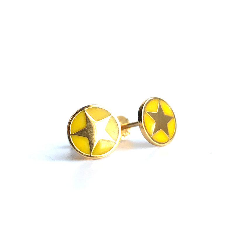 Enamel Star Stud Earrings Gold Vermeil - Yellow