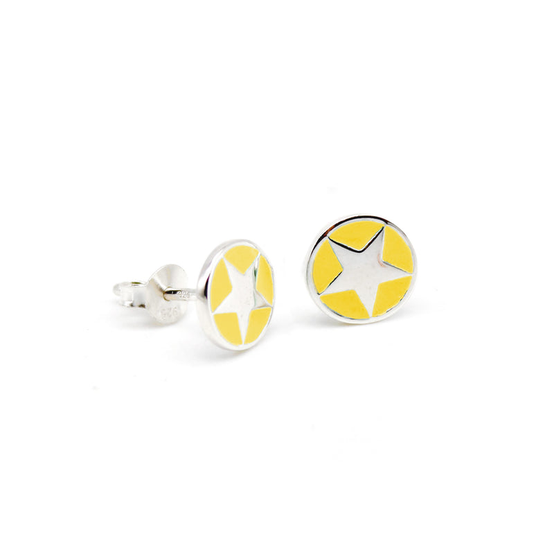 Enamel Star Stud Earrings Silver - Yellow