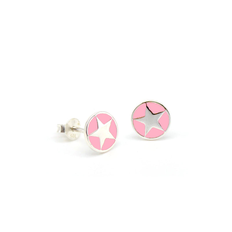 Enamel Star Stud Earrings Silver - Powder Pink