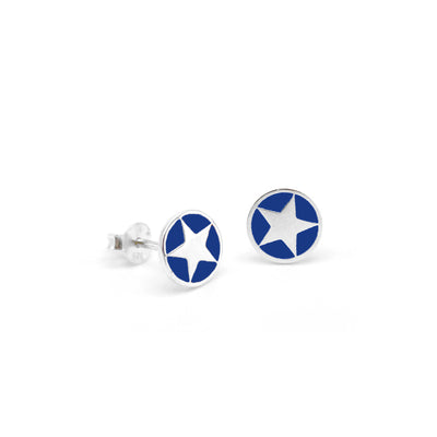 Enamel Star Stud Earrings Silver - Indigo Blue