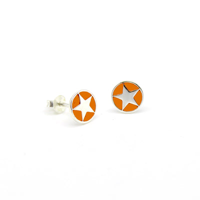 Enamel Star Stud Earrings Silver - Orange