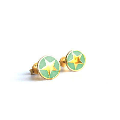 Enamel Star Stud Earrings Gold Vermeil - Jade
