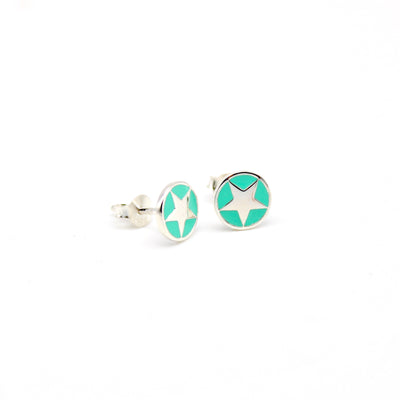 Enamel Star Stud Earrings Silver - Jade