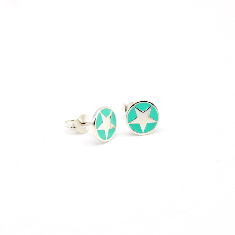 Enamel Star Stud Earrings Silver - Jade