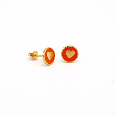 Enamel Heart Stud Earrings Gold Vermeil - Orange