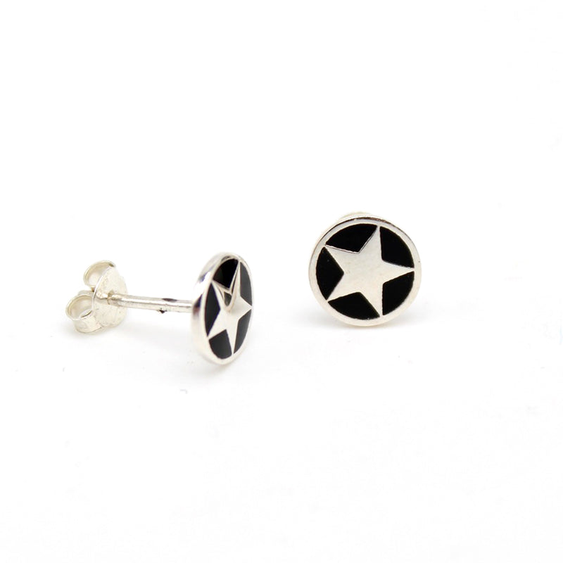 Enamel Star Stud Earrings Silver - Black