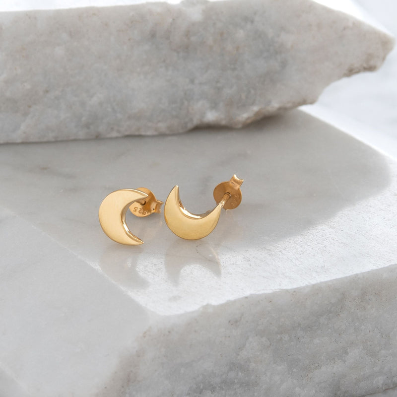Moon Stud Earrings Gold