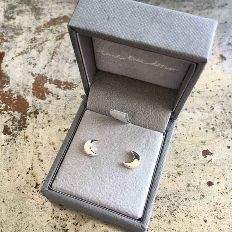 Moon Stud Earrings Silver