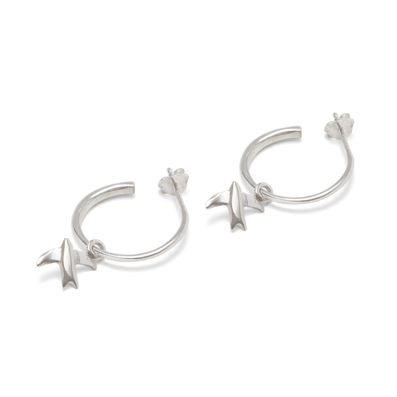 Silver Half Hoop Earrings with Swallow Charm