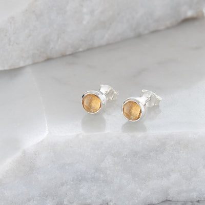 Birthstone Stud Earrings November: Citrine & Silver