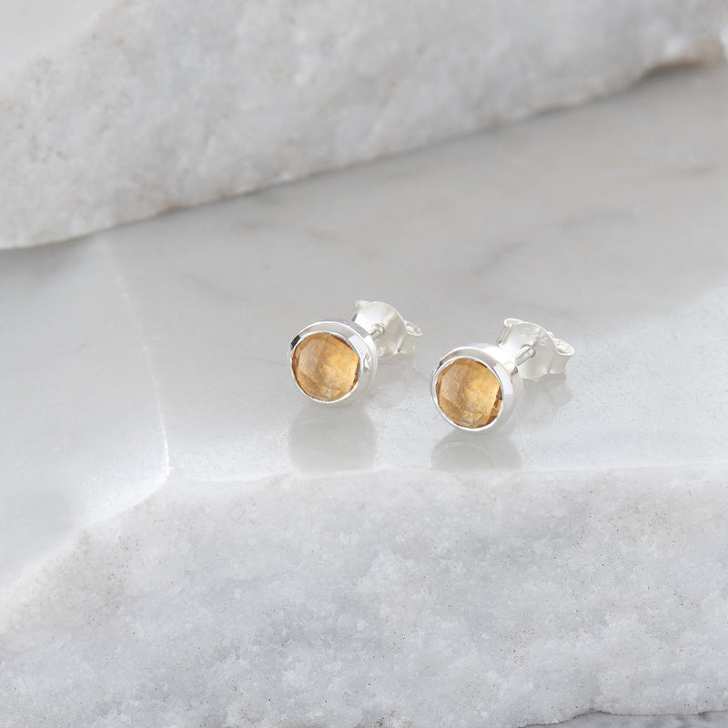 Birthstone Stud Earrings November: Citrine & Silver