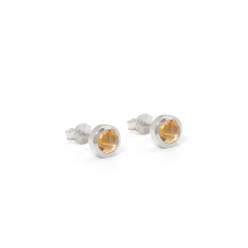 Birthstone Stud Earrings November: Citrine & Silver