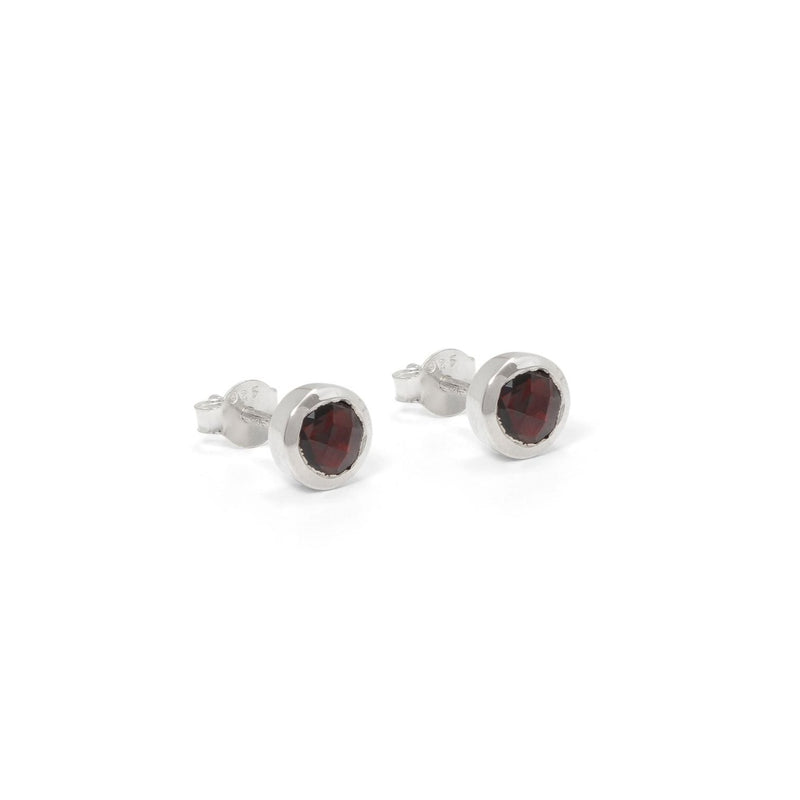 Birthstone Stud Earrings January: Garnet & Silver