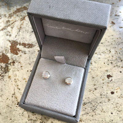 Birthstone Stud Earrings June: Moonstone & Silver