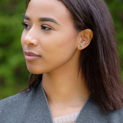 Birthstone Stud Earrings August: Peridot & Silver