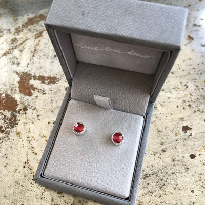 Birthstone Stud Earrings July: Ruby & Silver