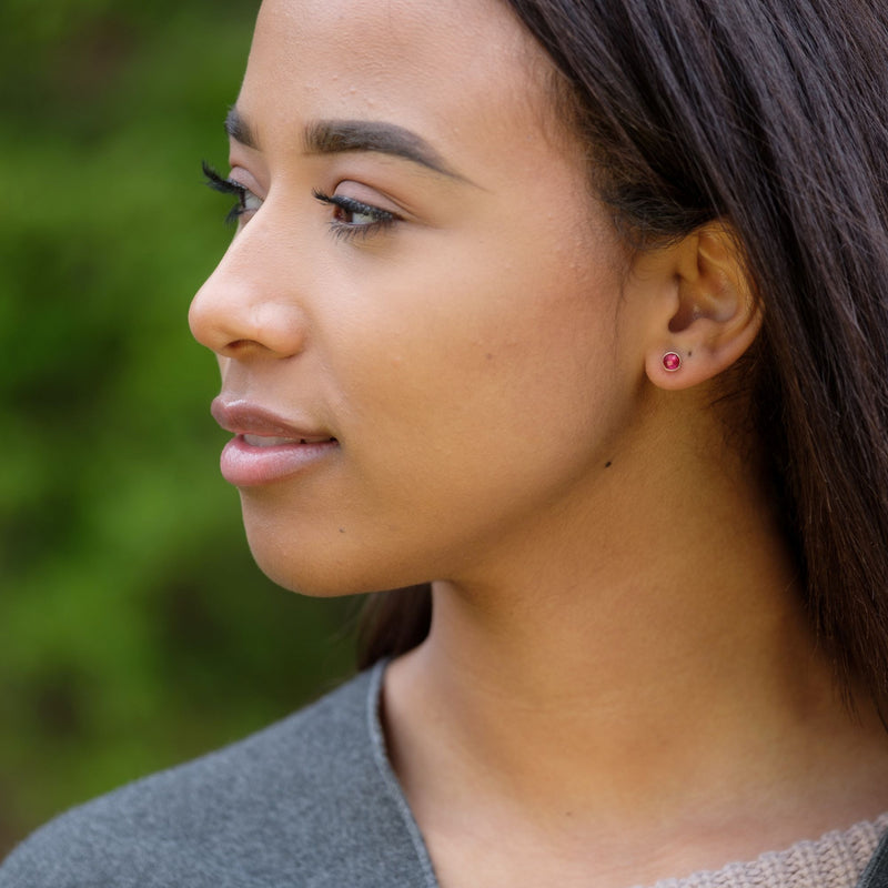 Birthstone Stud Earrings July: Ruby & Silver