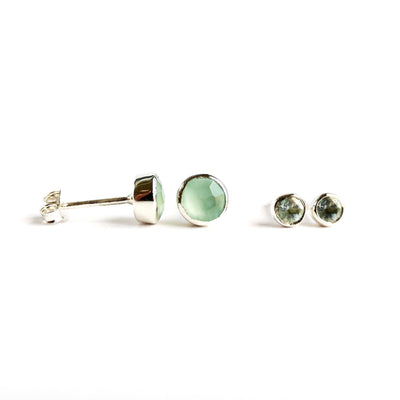 Mini Birthstone Stud Earrings March: Aqua & Silver