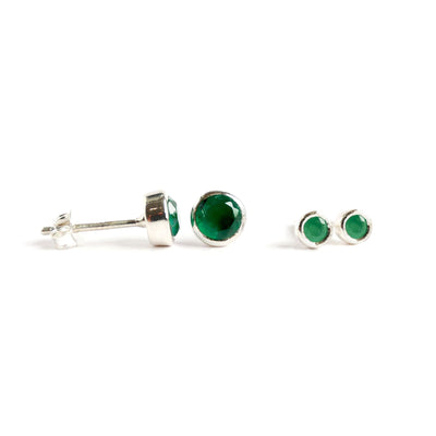 Mini Birthstone Stud Earrings May: Emerald & Silver
