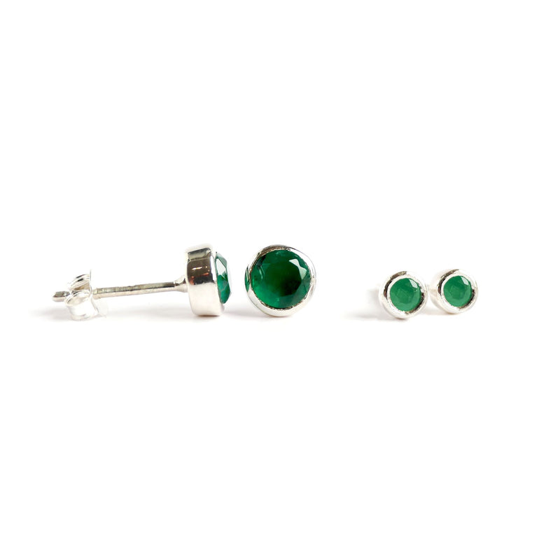 Mini Birthstone Stud Earrings May: Emerald & Silver