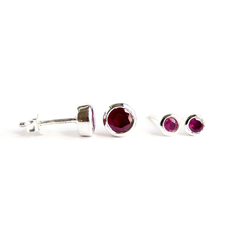 Mini Birthstone Stud Earrings July: Ruby & Silver